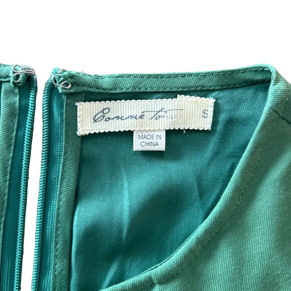 90s Vintage Anthropologie Comme Toi Green Bib Retro Style Blouse - Size Small - Picture 4 of 6